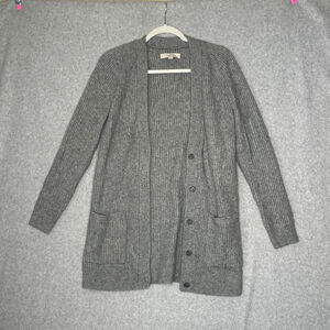LOFT Alpaca Blend Ribbed Cardigan Sweater Gray Women M #FF